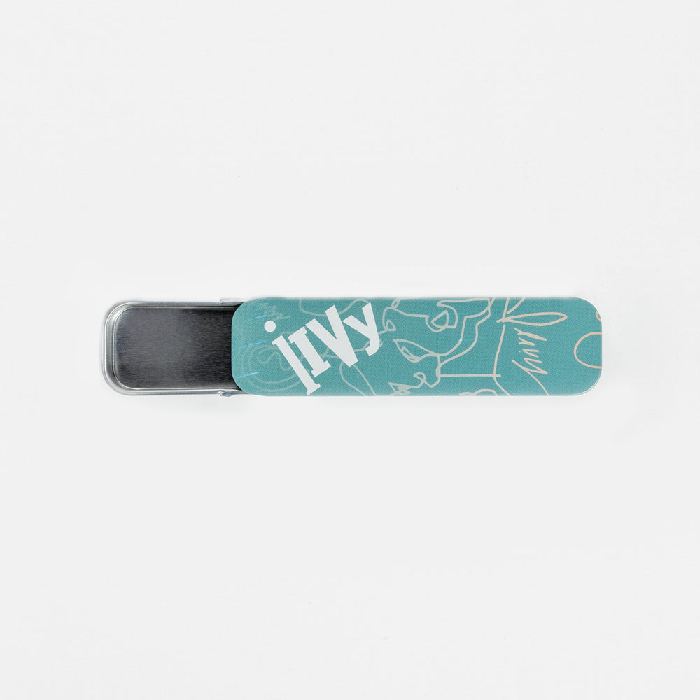 iivy marijuana weed accessories sliding tin container teal open