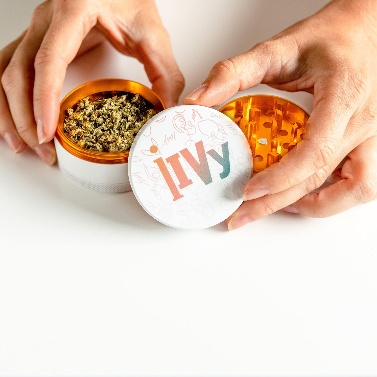iivy marijuana weed accessories soft touch grinder white in use
